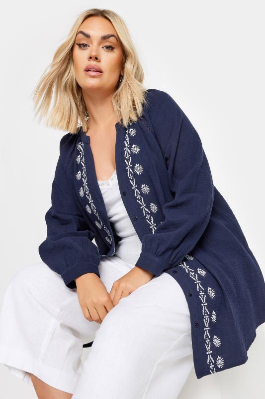  Grande Taille YOURS Curve Navy Blue & White Cheesecloth Blouse