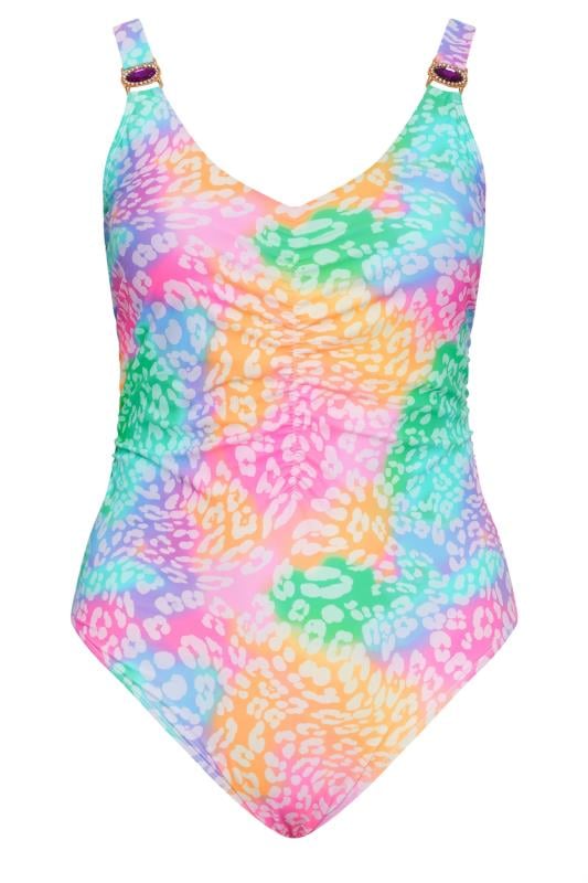 YOURS Plus Size Orange & Pink Tie Dye Leopard Print Jewel Swimsuit | Yours Clothing 8