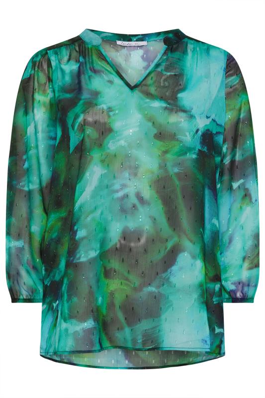 YOURS LONDON Plus Size Green Blur Abstract Print Overhead Blouse | Yours Clothing  5