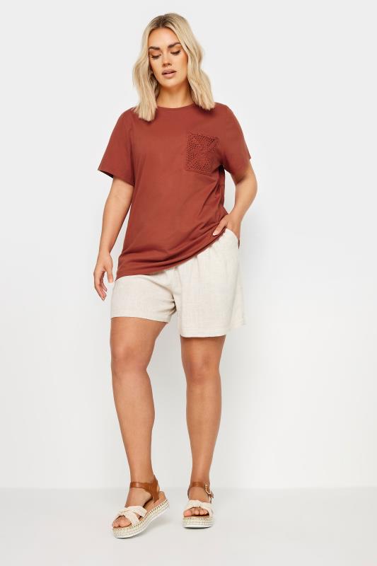 YOURS Plus Size Rust Orange Crochet Pocket T-Shirt | Yours Clothing 2