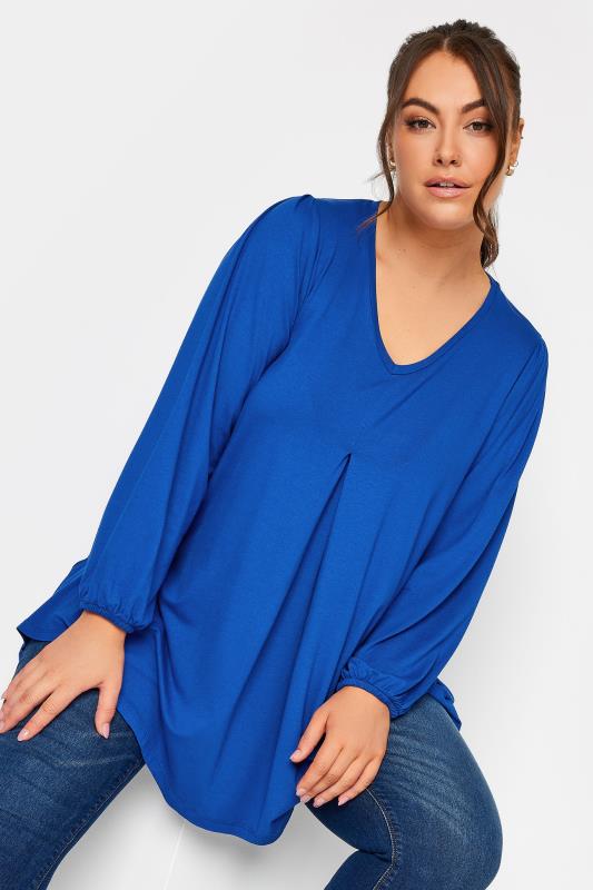 Plus Size Blue Long Sleeve Swing Top | Yours Clothing 1