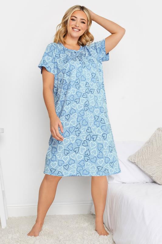YOURS Curve Blue Heart Placket Nightdress | Yours Clothing 2
