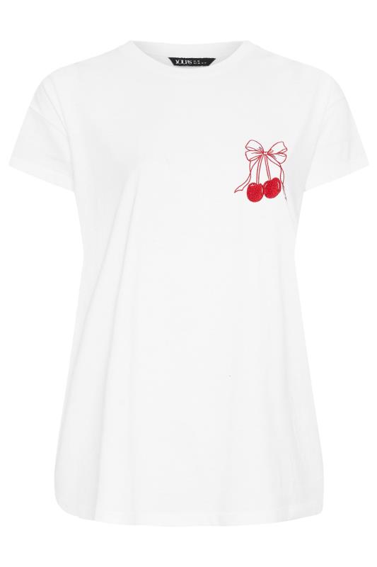 YOURS Plus Size White Embroidered Cherry T-Shirt | Yours Clothing  5