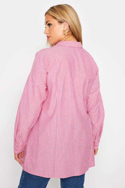 YOURS FOR GOOD Plus Size Bright Pink Stripe Oversized Shirt | Yours Clothing 4