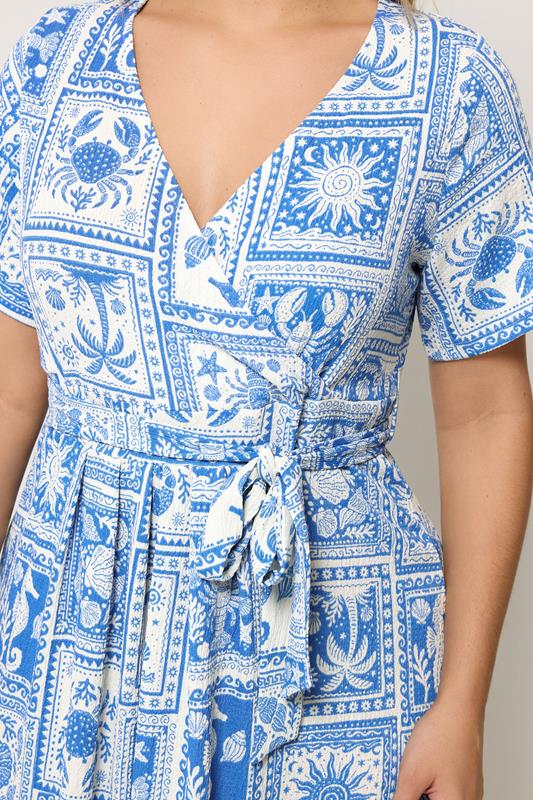 YOURS Plus Size Blue Mixed Palm Tree Wrap Front Dress | Yours Clothing 4
