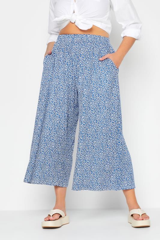 Plus Size  LIMITED COLLECTION Curve Blue Ditsy Print Extra Wide Leg Culottes
