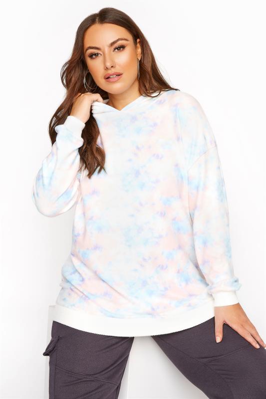 Plus Size  White Pastel Tie Dye Hoodie