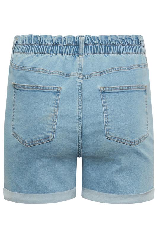YOURS Plus Size Light Blue Ripped Elasticated Waist Denim Shorts | Yours Clothing 4