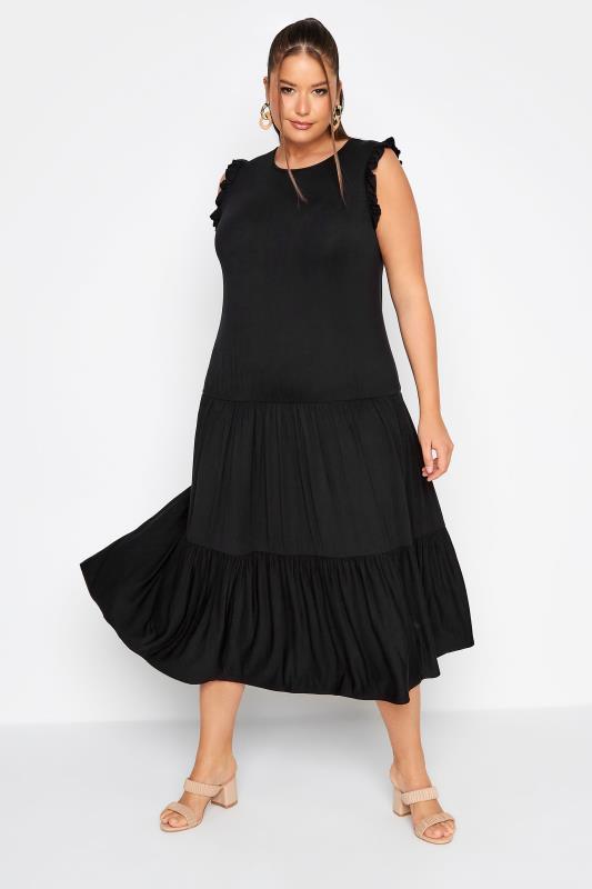 LIMITED COLLECTION Curve Black Frill Sleeve Smock Maxi Dress_A.jpg