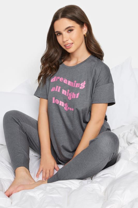 Petite  PixieGirl Charcoal Grey 'Dreaming All Night Long' Slogan Pyjama Set
