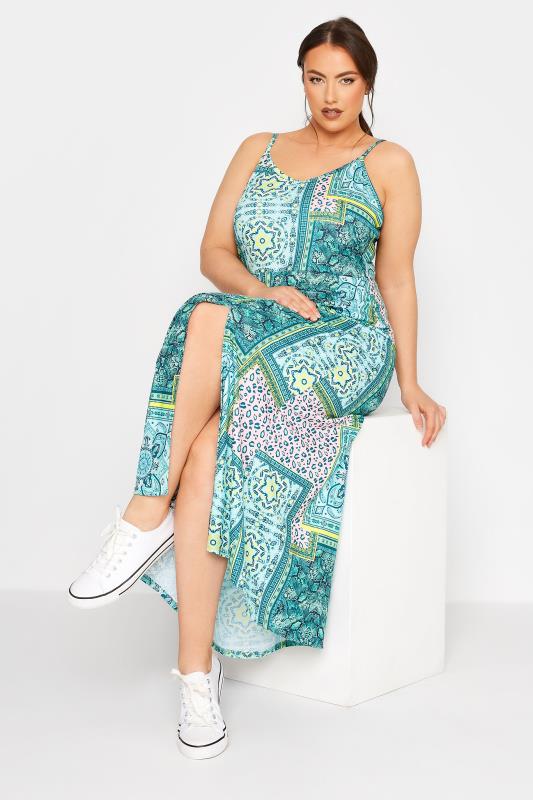LIMITED COLLECTION Plus Size Blue Tile Print Slit Midaxi Sundress | Yours Clothing 4