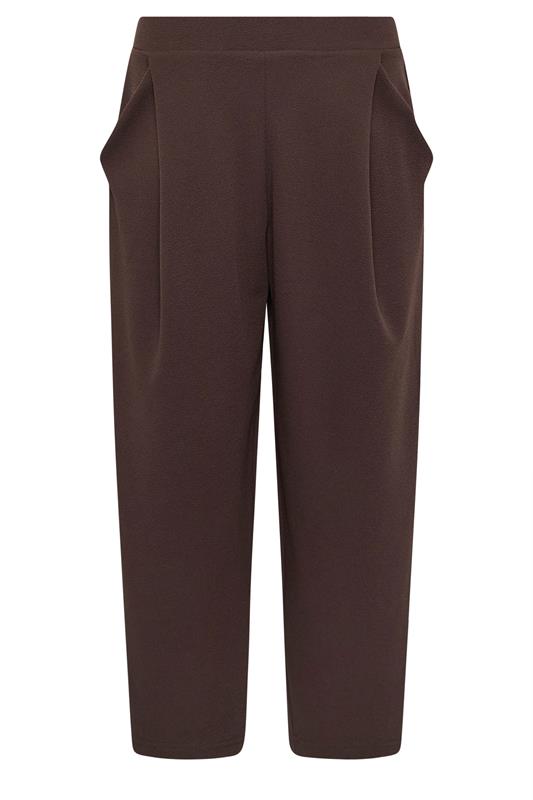 PixieGirl Petite Women's Chocolate Brown Jersey Pleated Barrel Trousers | PixieGirl 5