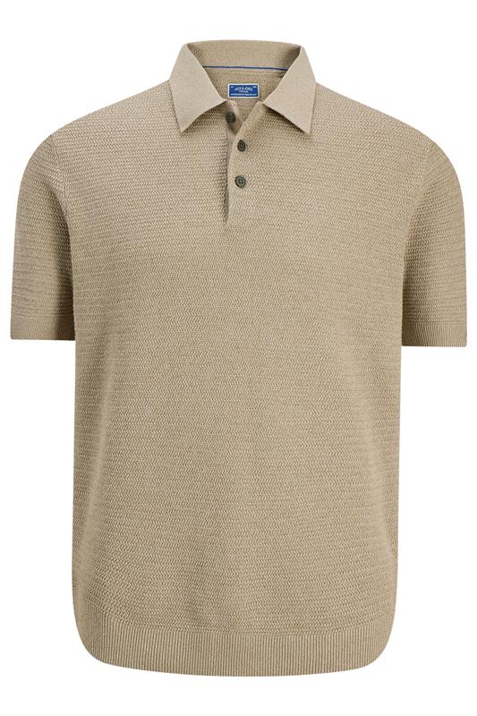 JACK & JONES Big & Tall Stone Brown Knitted Polo Shirt | BadRhino 2