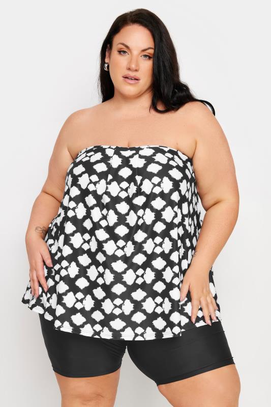 YOURS Plus Size Black Tie Dye Print A-Line Tankini Top | Yours Clothing 2
