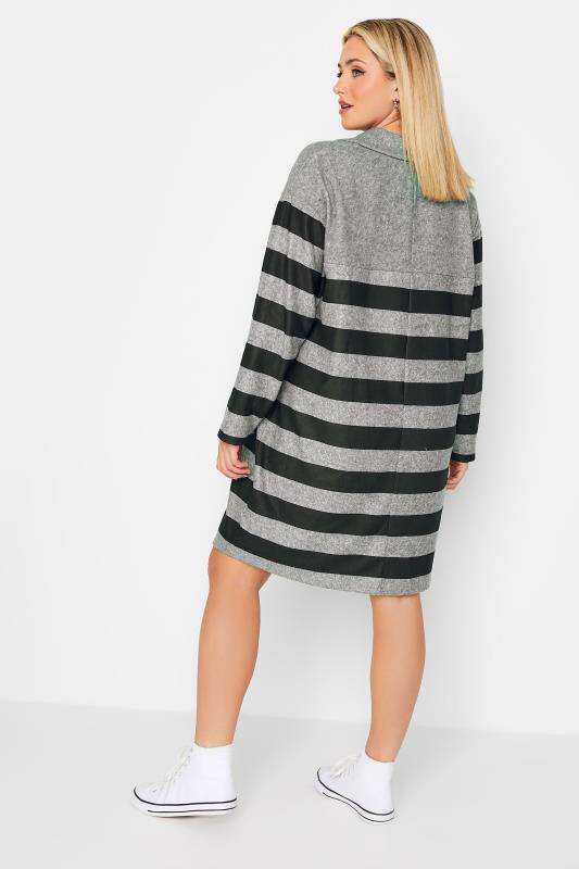 YOURS LUXURY Curve Grey Stripe Open Collar Soft Touch Dress | Yours Clothing 3