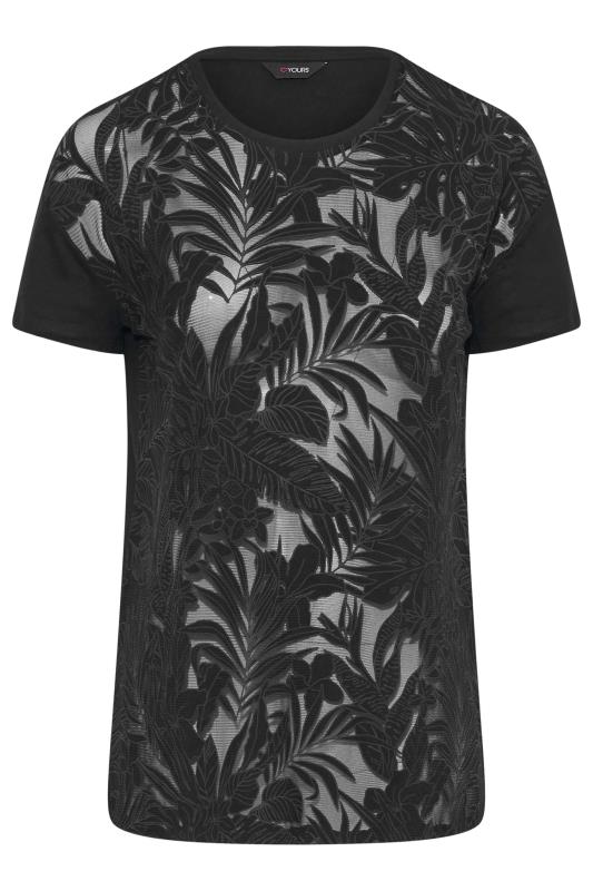 Plus Size Black Tropical Print Mesh T-Shirt | Yours Clothing 6