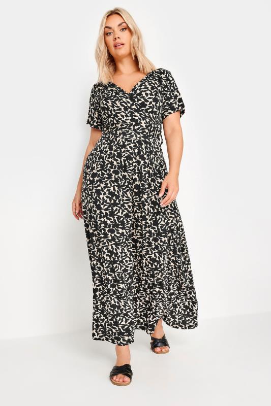 YOURS Plus Size Black Floral Print Wrap Maxi Dress | Yours Clothing 1