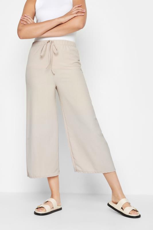 LTS Tall Cream Crepe Wide Leg Cropped Trousers | Long Tall Sally 1