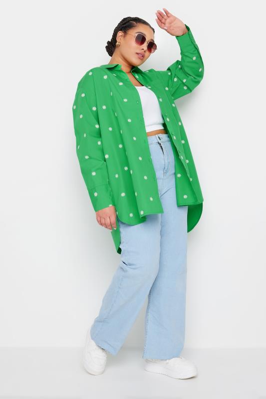 LIMITED COLLECTION Plus Size Green Embroidered Daisy Shirt | Yours Clothing 2