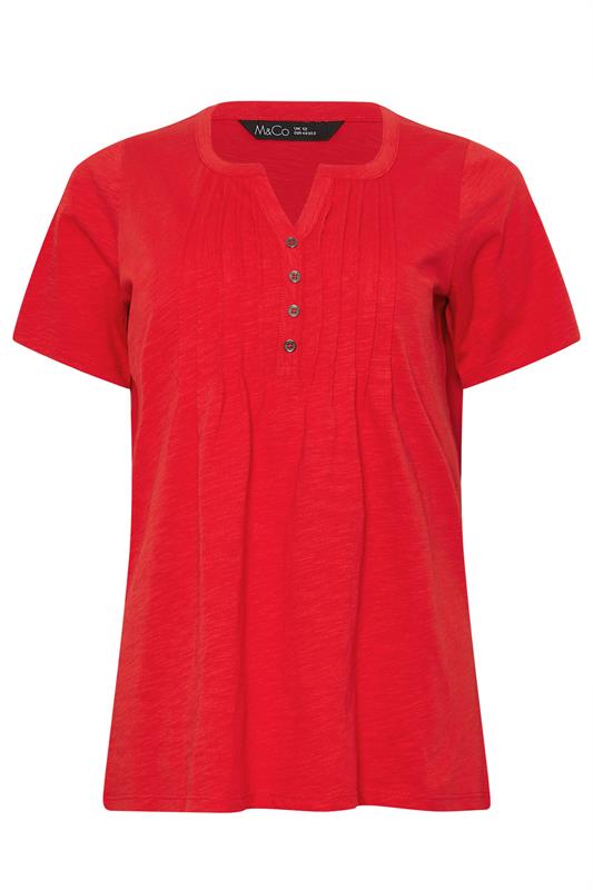 M&Co Bright Red Cotton Short Sleeve Henley Top | M&Co 6