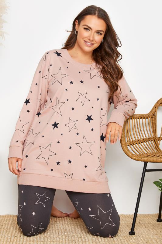 Plus Size Pink Star Print Leggings Lounge Set | Yours Clothing 2