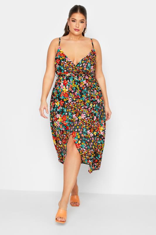 LIMITED COLLECTION Plus Size Black Floral Strappy Wrap Dress | Yours Clothing 4