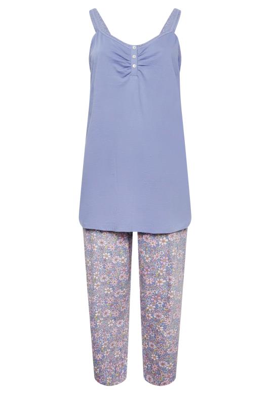 YOURS Plus Size Purple Retro Floral Print Pyjama Set | Yours Clothing 5