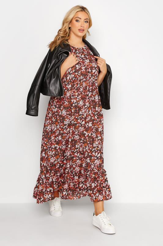Plus Size Black Ditsy Print Smock Maxi Dress | Yours Clothing 2