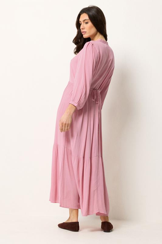 M&Co Pink Tiered Half Placket Maxi Dress | M&Co 2