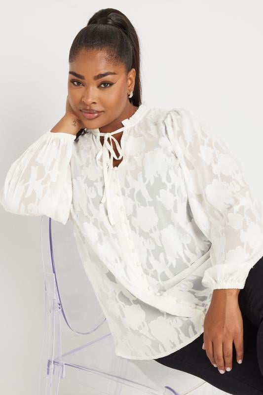 YOURS Plus Size White Tie Neck Blouse | Yours Clothing  2