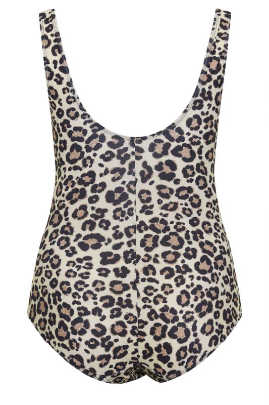 YOURS Plus Size Brown Leopard Print Plunge Tummy Control Swimsuit | Yours Clothing 8