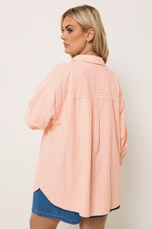 YOURS Plus Size Orange Stripe Linen Shirt | Yours Clothing 4