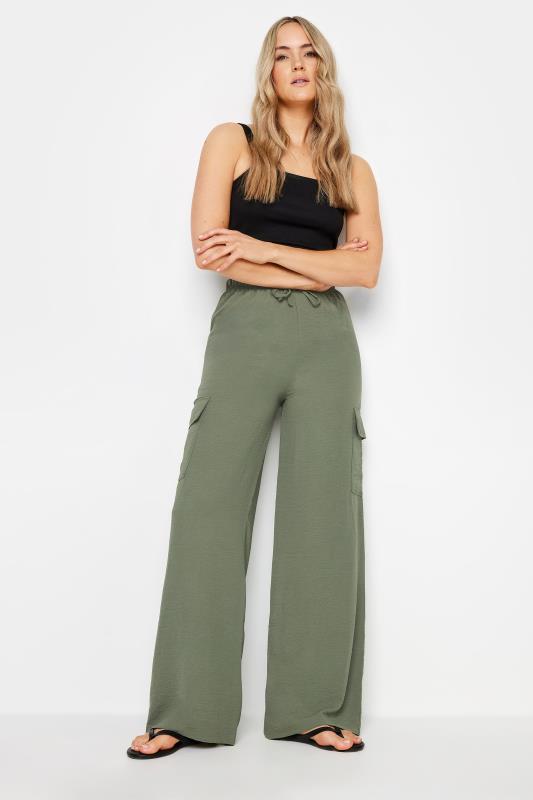 LTS Tall Women's Khaki Green Cargo Crepe Wide Leg Trousers | Long Tall Sally 1