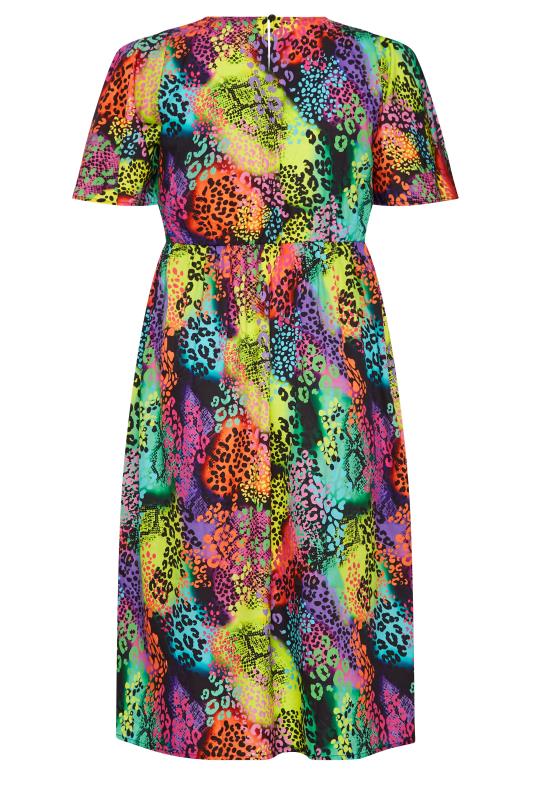 YOURS Curve Plus Size Black Rainbow Leopard Print Midi Dress | Yours Clothing  7