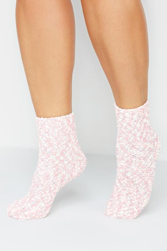 YOURS 2 PACK Pink & Grey Cosy Textured Ankle Socks | Yours Clothing