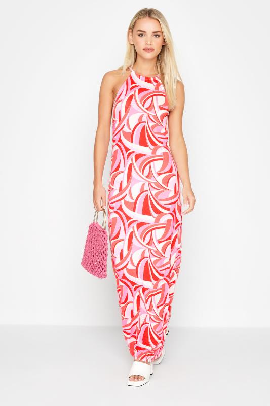 Petite Pink Swirl Print Halter Neck Maxi Dress 2