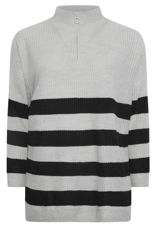 YOURS Plus Size Grey Stripe Quarter Zip Jumper | Yours Clothing 6