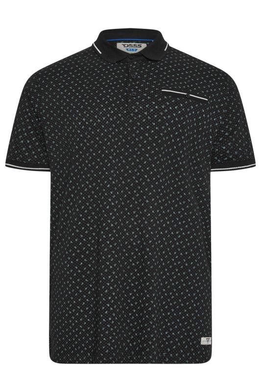 D555 Big & Tall Black Spot Print Jacquard Collar Polo Shirt | BadRhino 2