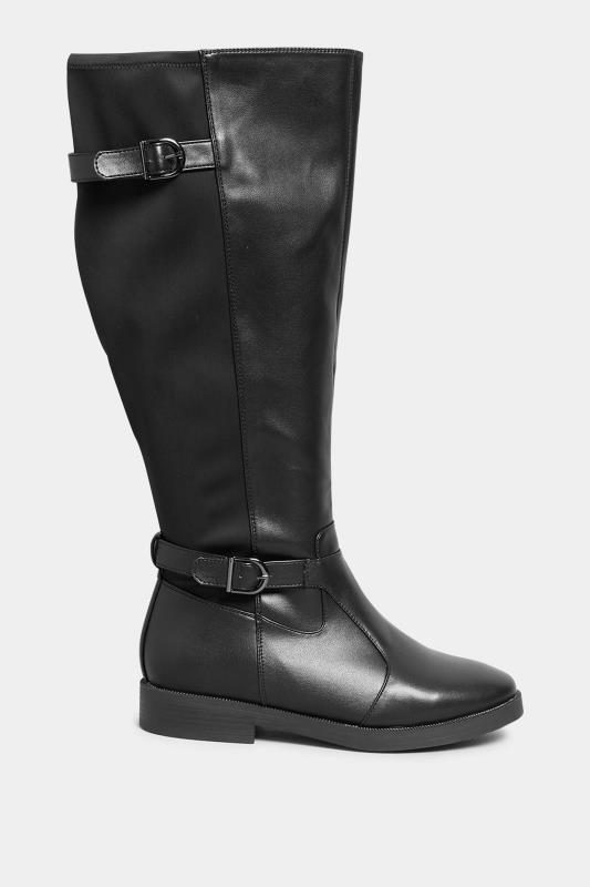 Black Double Strap Knee High Boots In Wide E Fit & Extra Wide EEE Fit | Yours Clothing 3