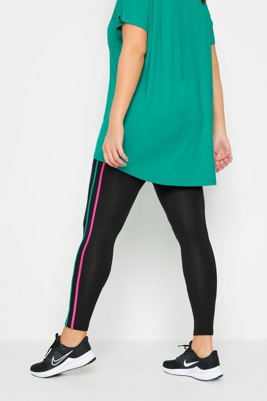 YOURS ACTIVE Plus Size Black Side Stripe Leggings | Yours Clothing 3