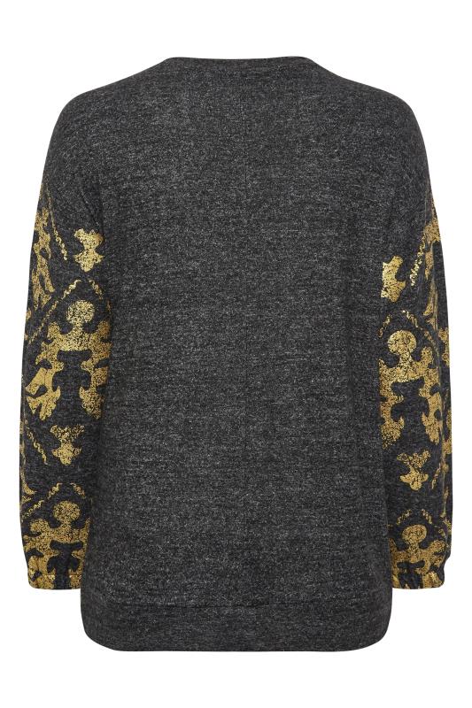 YOURS LUXURY Plus Size Curve Charcoal Grey & Gold Filigree Print Soft Touch Jumper 8