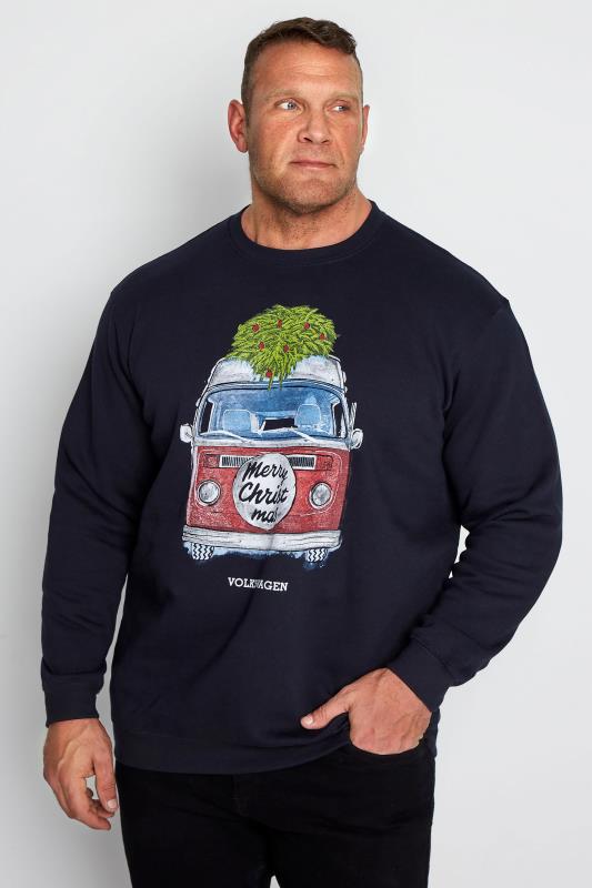 D555 Navy 'Merry Christmas' Volkswagen Camper Van Printed Sweatshirt_A.jpg