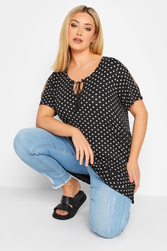 Plus Size Black Polka Dot Tassel T-Shirt | Yours Clothing 4