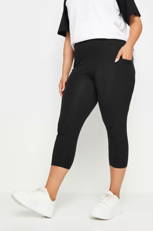 YOURS Plus Size Black Side Pocket Cropped Leggings | Yours Clothing 1