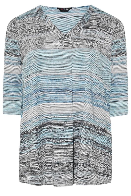 Plus Size Blue Marl Stripe Print Swing Top | Yours Clothing 5
