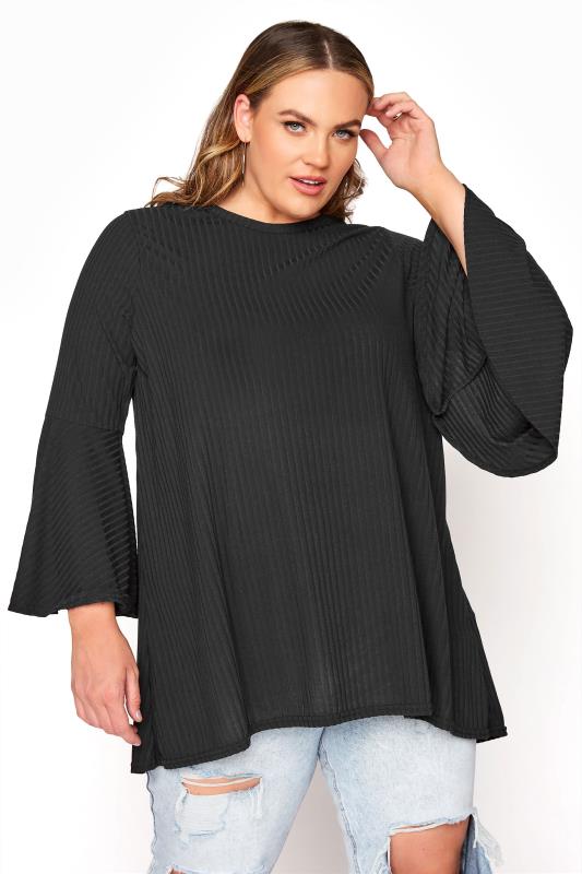 Black Ribbed Flare Sleeve 