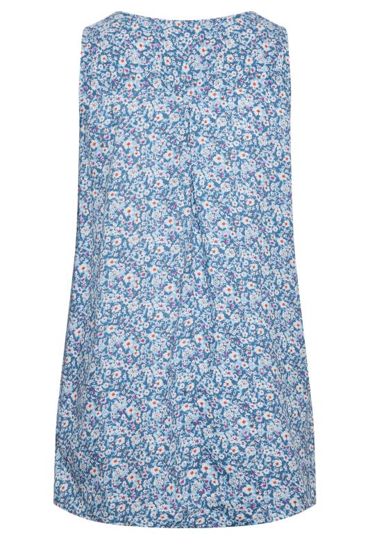 YOURS Curve Plus Size Blue Ditsy Print Swing Top | Yours Clothing
