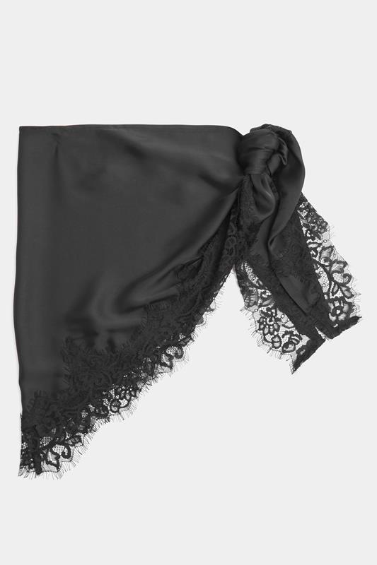 YOURS Plus Size Black Lace Satin Scarf | Yours Clothing 7