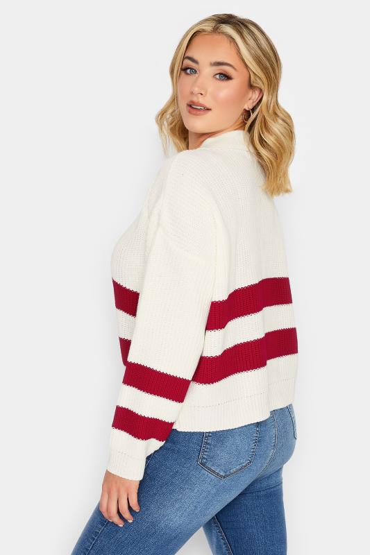 YOURS PETITE Plus Size White & Red Stripe Zip Collar Jumper | Yours Clothing 3