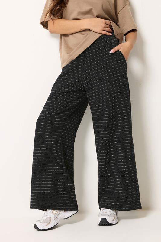 PixieGirl Petite Women's Black & White Striped Wide Leg Trousers | PixieGirl 1